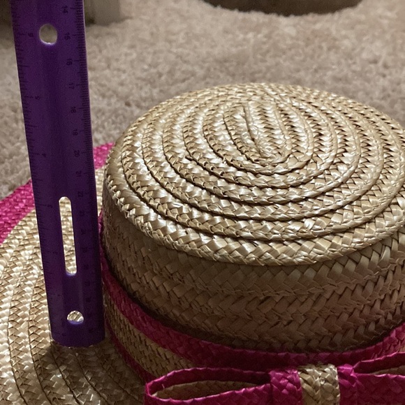 Straw Hat with Pink bow and trim - Picture 8 of 9